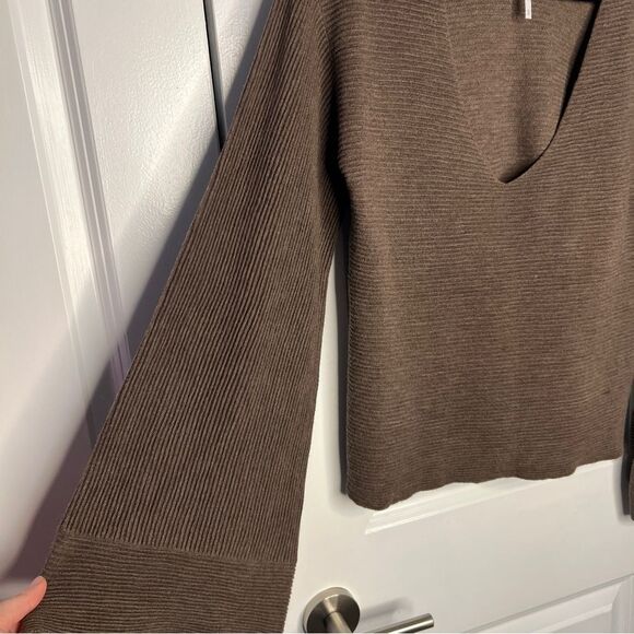 Free People Starman V Pullover Top Sweater Brown Size S Ribbed Wool blend - Picture 6 of 8